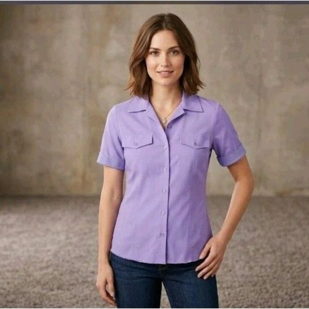 Anna and Frank Women's Blouse Size S Purple Button 100% Silk Cuff Sleeves